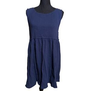 Tea Mints Navy Blue Gauzy Sleeveless Knee Length Dress Women's M/L